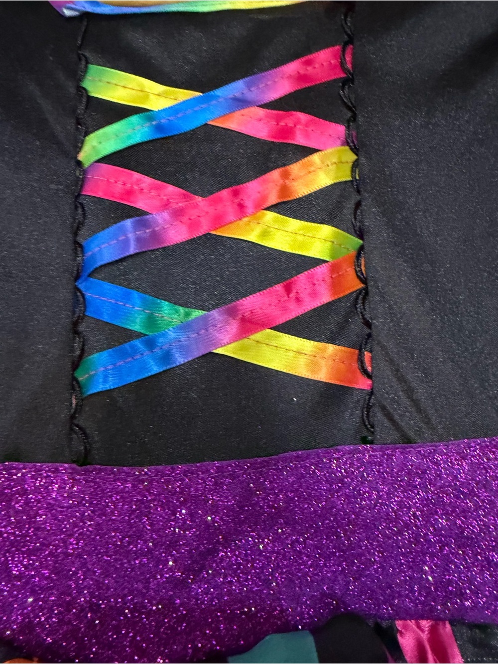 Kids Rainbow Polka Dot Witch Costume Dress - Black with Pink & Teal S(6-6X) - Picture 5 of 9